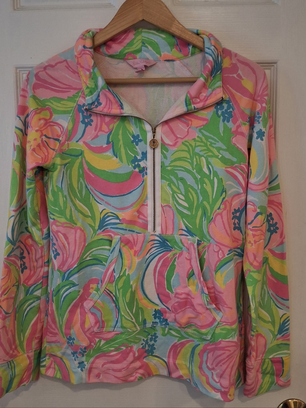 Lilly Pulitzer Skipper Popover "So A Peeling" Floral 1/2 Zip Womens Sz Small